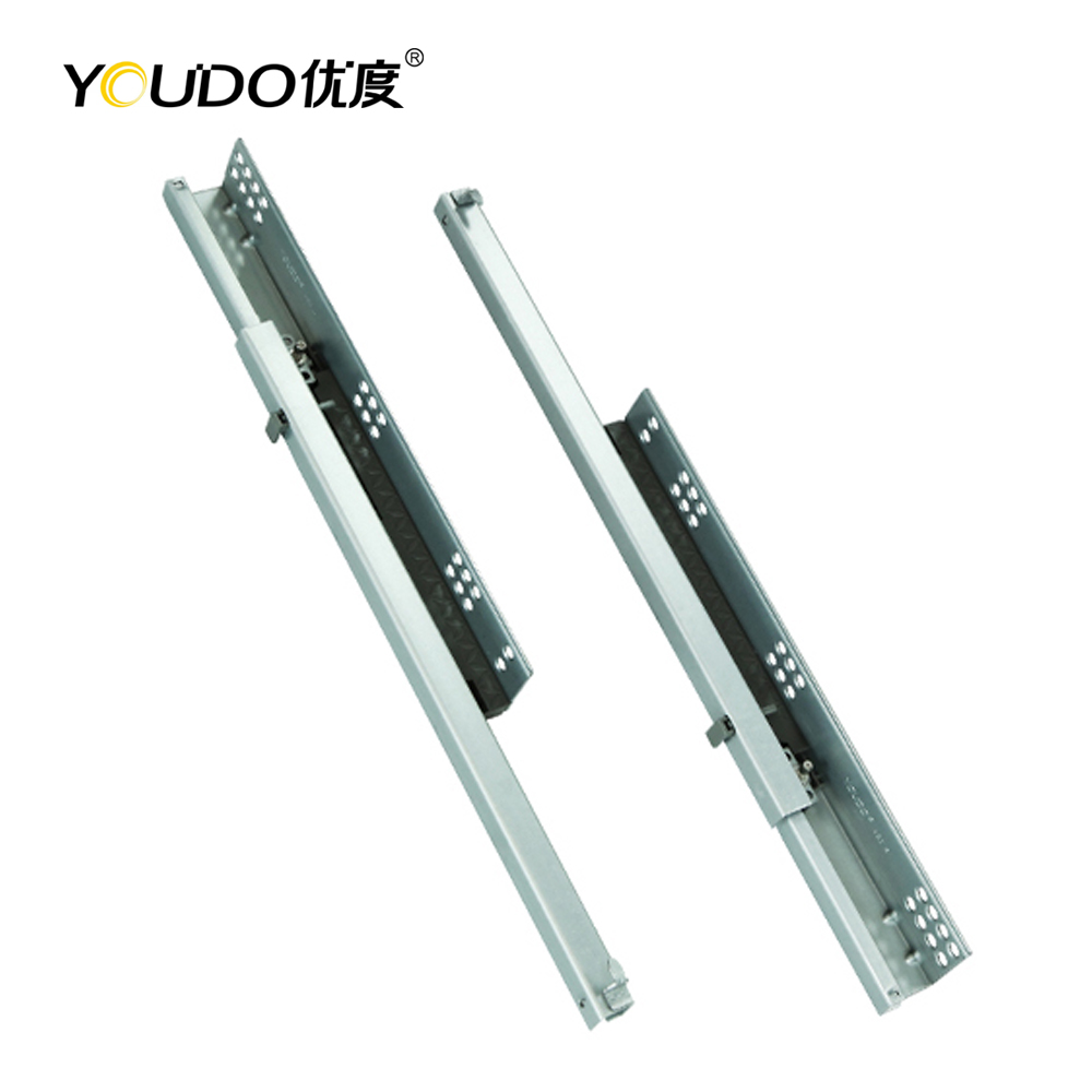 YOUDO 2 Fold Damper Drawers Channel YD-SZ216CB Soft Close Hidden Telescopic Rails Undermount Concealed Drawer Slide