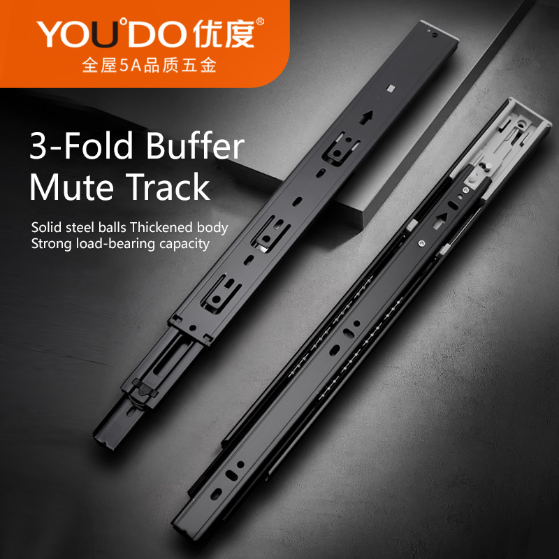 YOUDO Hydraulic 3-fold Full Extension Rail YD-HD4510 Ball Bearing Telescopic Dual-purpose Buffering Mute Drawer Slide