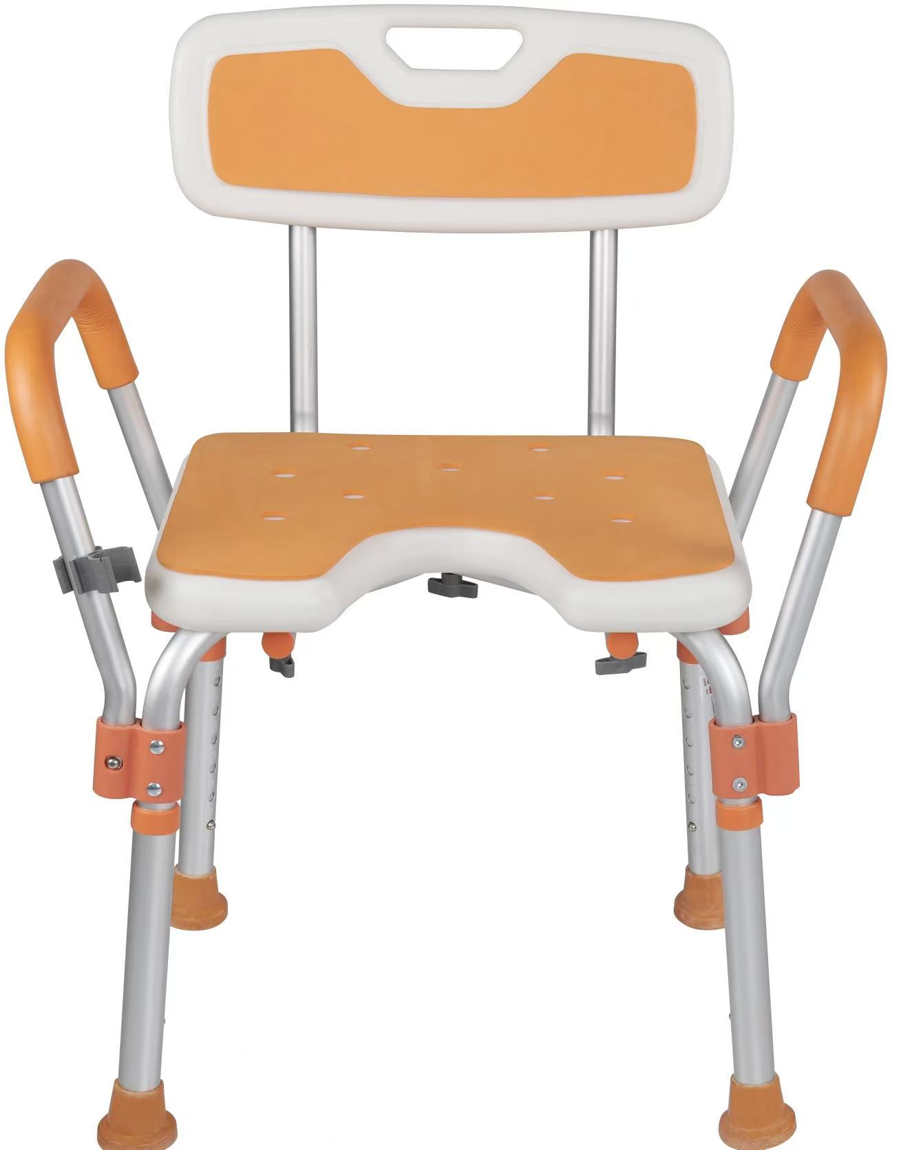 GX789L Customizable Orange Bath Chair with Armrests and Backrest, 6 Height Settings to Meet Personalized Needs