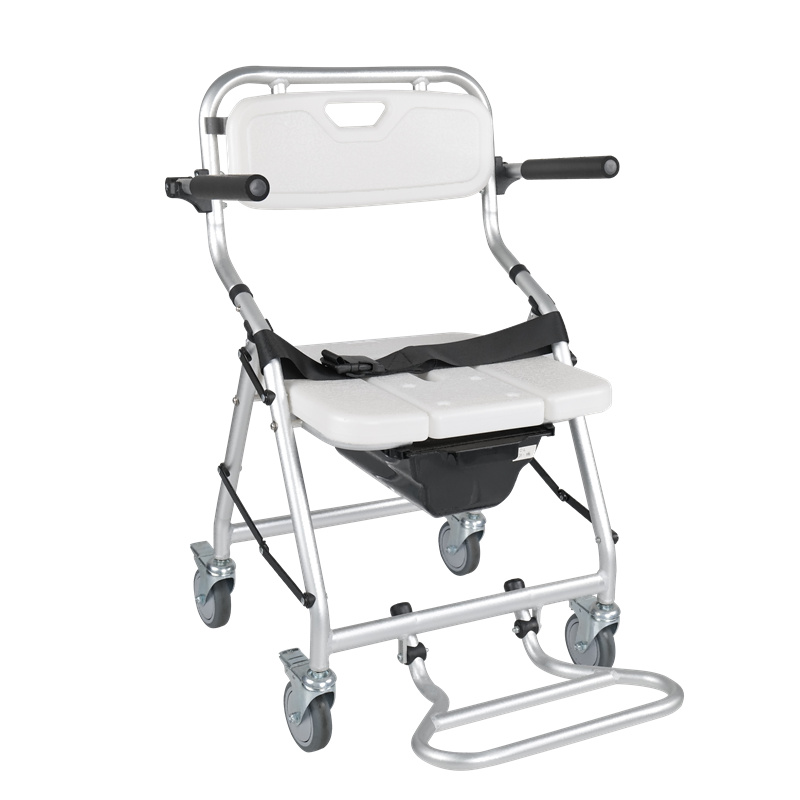 GX902L Aluminium Foldable Shower Commode Chair With 4 Wheels