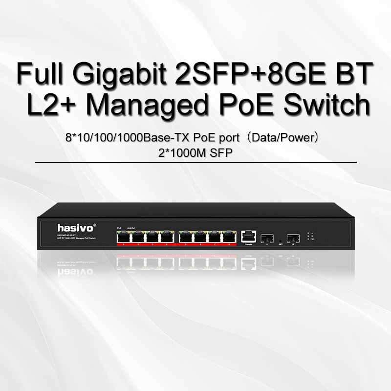 Full Gigabit 2SFP+8GE BT L2+ Managed PoE Switch
