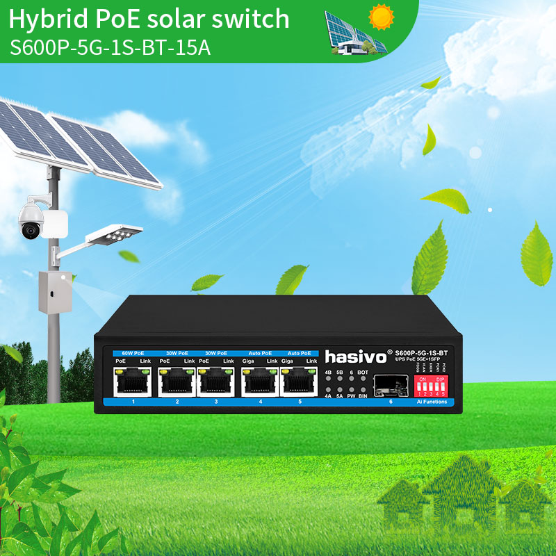 What problems can a hybrid uplink 5-port solar PoE switch solve?