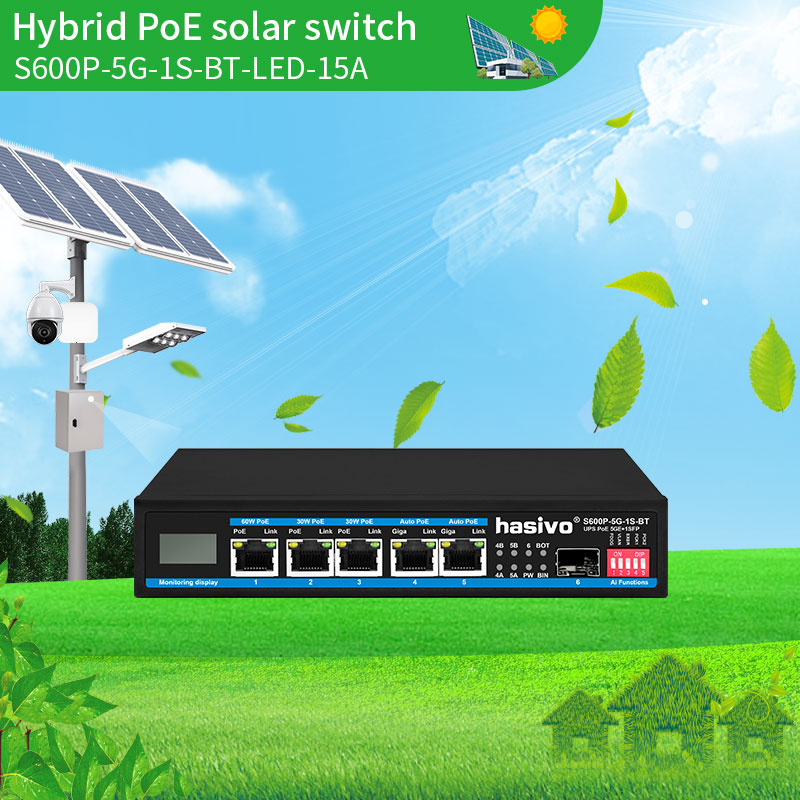 Hybrid uplink 5-port solar LED PoE sw...