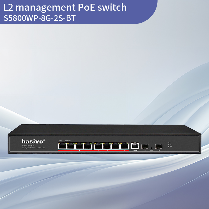 Full Gigabit 2SFP+8GE BT L2+ Managed PoE Switch