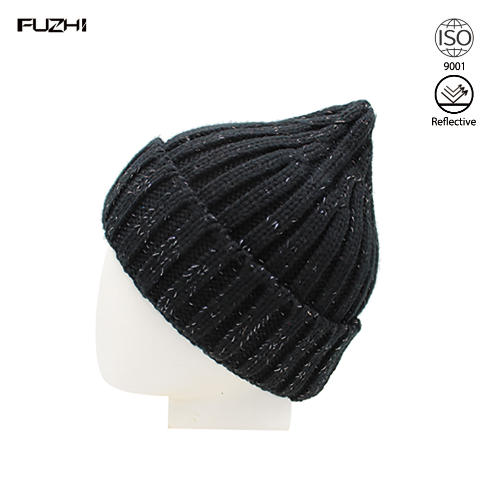 FZRB-1004 Black knit thermal reflective beanie