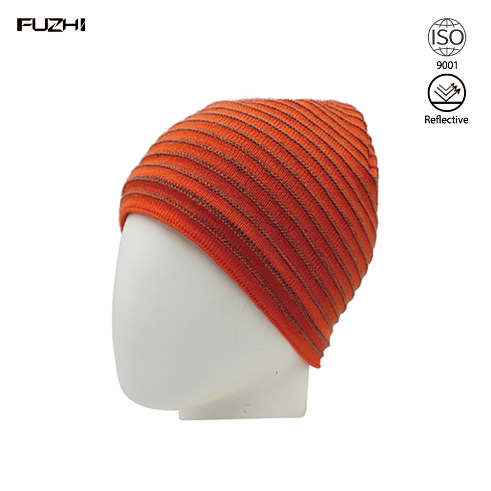 FZRB-1006 Orange striped reflective beanie