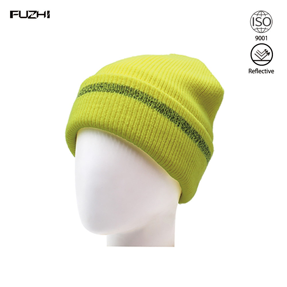 FZRB-1009 Knitted warm green reflective beanie