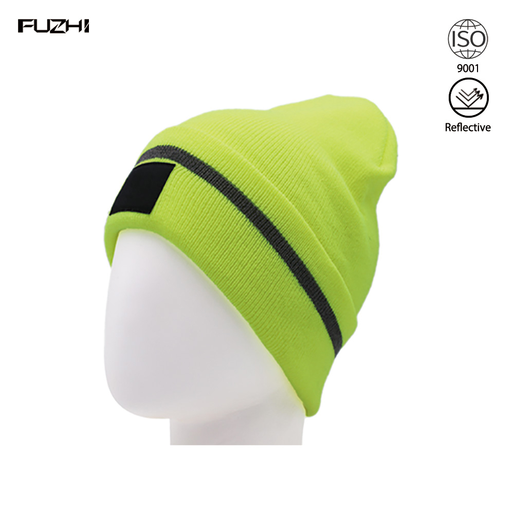 FZRB-1010 Winter warm fluorescent green reflective beanie