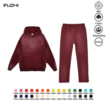 Conjunto de moletom com capuz e calça estilo hipster, modelo FZWH-1003, em tecido fleece ou felpudo.