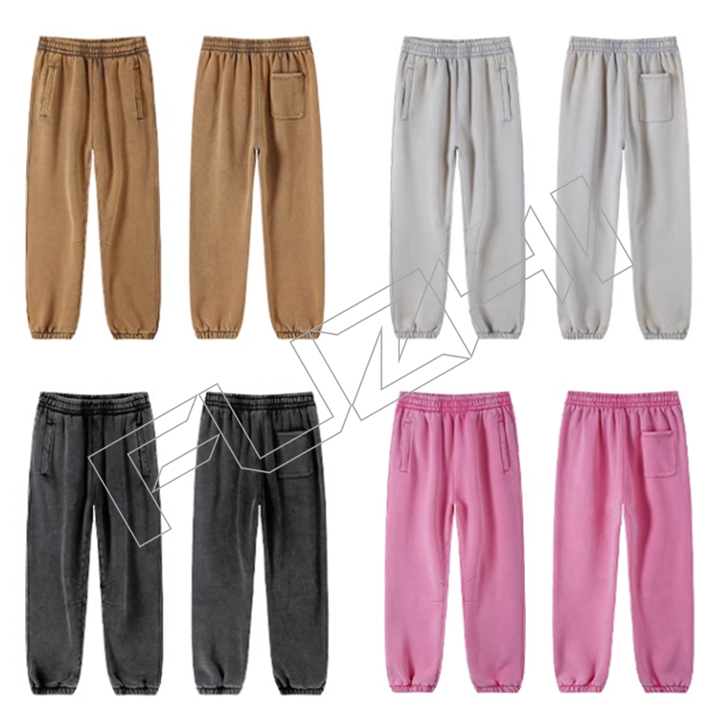 Customize high quality unisex color washed cotton pants(fleece)