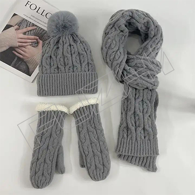 Wholesale Warm Beanie Mittens Three-piece Suit Skully Soft Cashmere Wool Knitted winter hat woman...