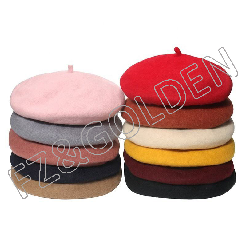 New Fashion High Quality Custom Logo Plain Multi Color Wool Classic Beret Hat for Women