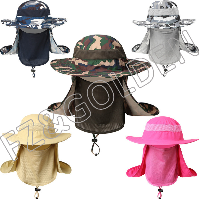Wide Brim Breathable Mask Necklace Bucket Fishing Sun Hats 