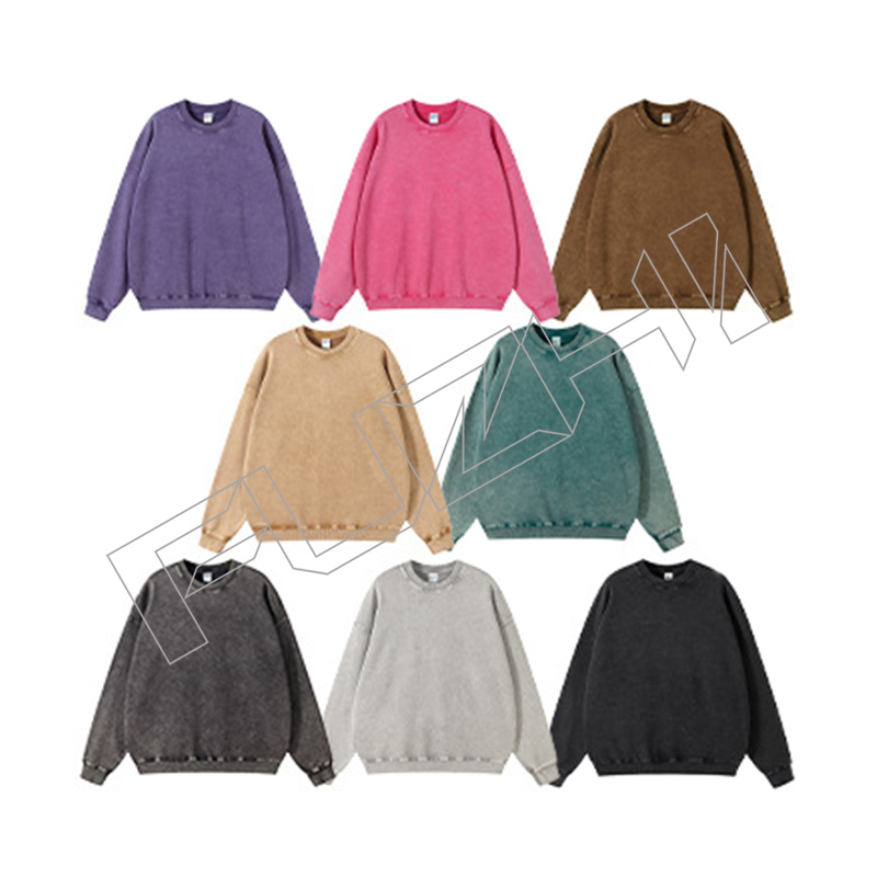 FGWH-1001 Fashion men and women new fashion washed cotton neck sweatshirts to make old vintage sw...