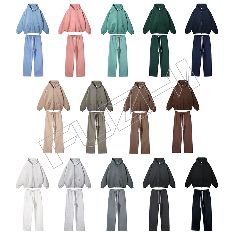 FGHP-1002 New fashion unisex sports zip hoodie & pants color zip hoodie set fleece zip hoodie & p...
