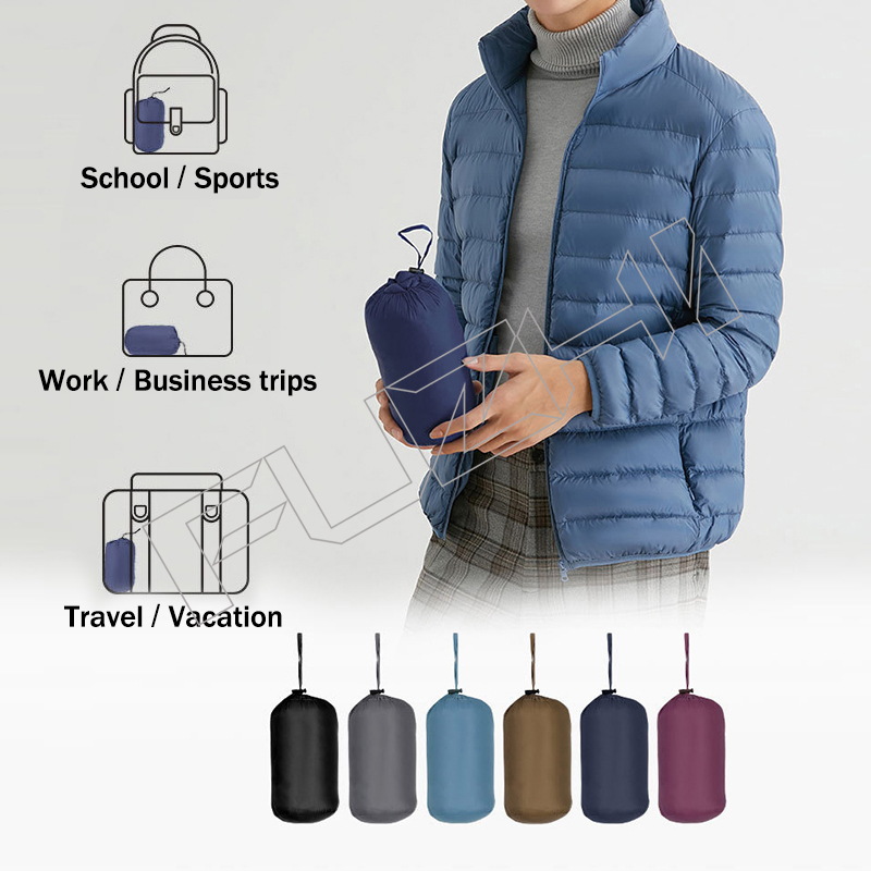 FGJA-1005 Unisex stand up collar hooded down jacket lightweight and short lightweight and stylish...