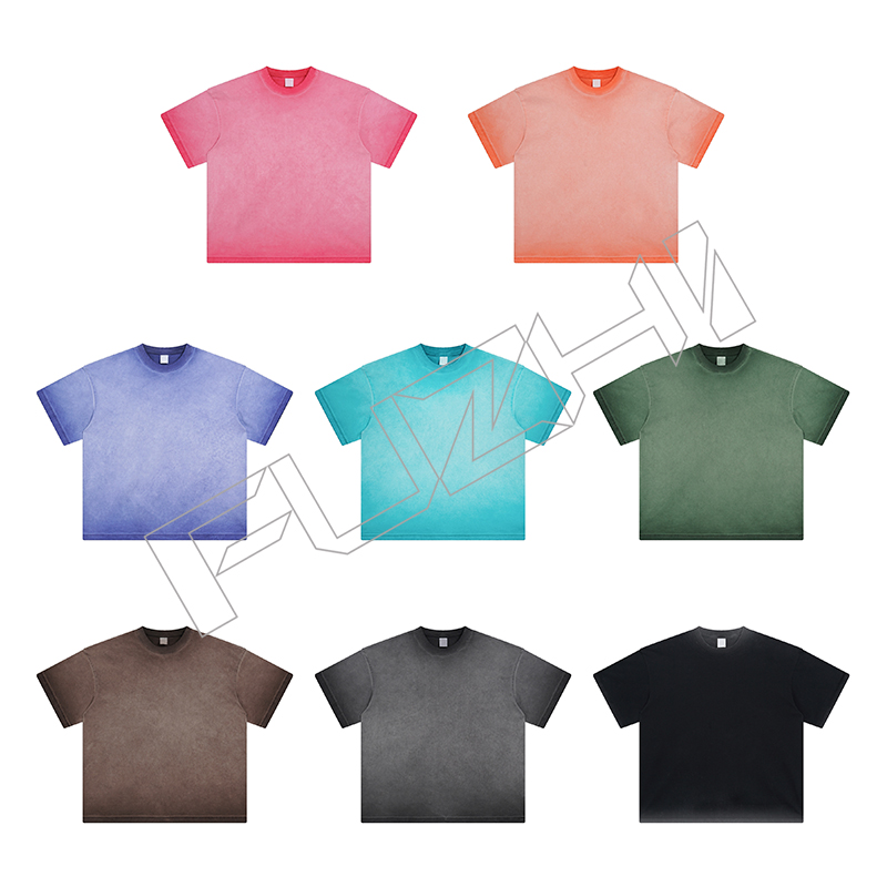 FGWT-1002 New fashion unisex dyed and worn-out water washed cotton terry short sleeved shorts set...