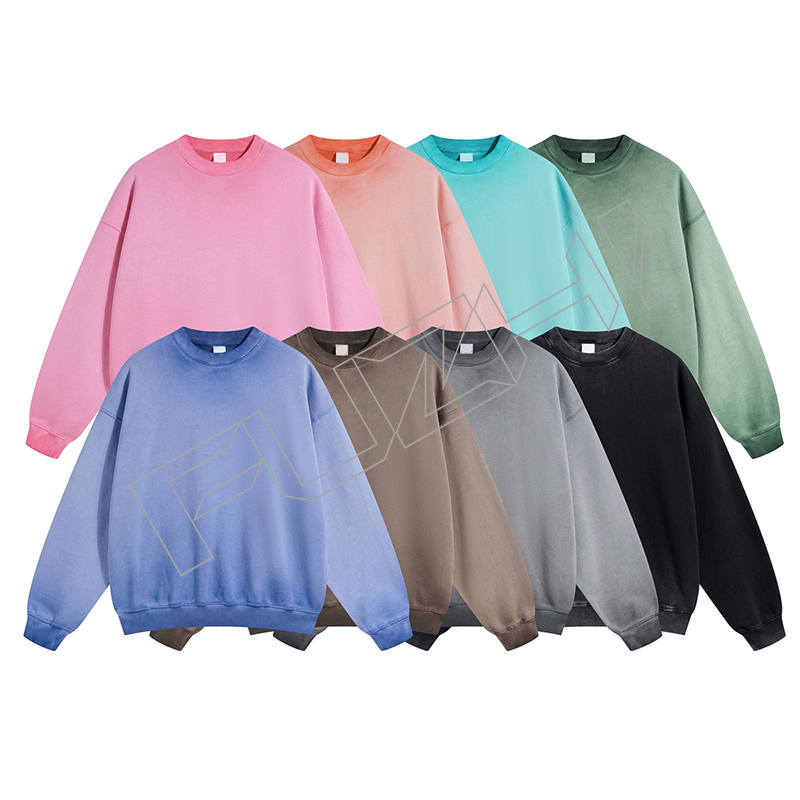 New fashion men and women color unisex distressed washed terry round neck sweatshirt(fleece)