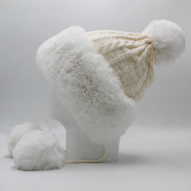 FZBH-1020 Women's winter hairball and fleece knitted hat thickened warm ear protection winter hat...