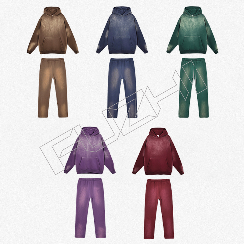 FGWH-1003 Fashion washed hole hoodie and pants hipster hoodie set washed fleece or terry hoodie a...