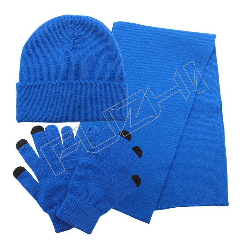 FGSC-3021 Customized men and women's  winter warm knitted beanie scarf glove set outdoor weatherp...