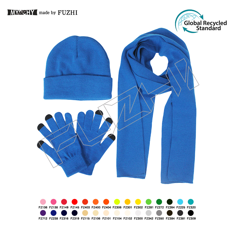 FGSC-3021 Customized men and women's  winter warm knitted beanie scarf glove set outdoor weatherproof acrylic knitted beanie scarf  glove