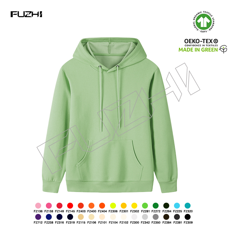 FZHD-1000 Sweat à capuche en tissu éponge de couleur unie pour hommes et femmes, sweat à capuche confortable, simple, ample et décontracté