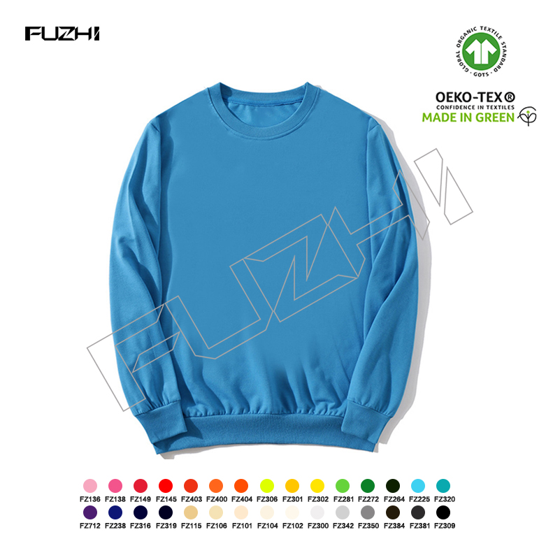 FZSW-1000 Sweat-shirt ample décontracté de couleur unie pour hommes et femmes, en tissu éponge, col ras du cou, haut de sport à manches longues, couleur unie simple avec sweat-shirt