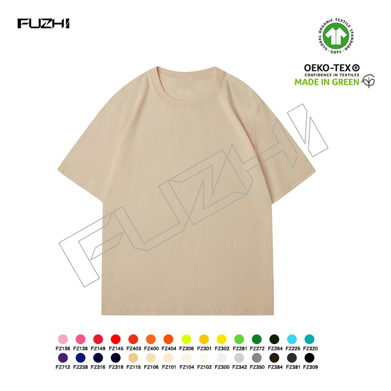 FZTS-1007 T-shirt oversize avec logo imprimé personnalisé, couleur unie, en coton, col rond, manches courtes, avec t-shirt décontracté ample de grande taille