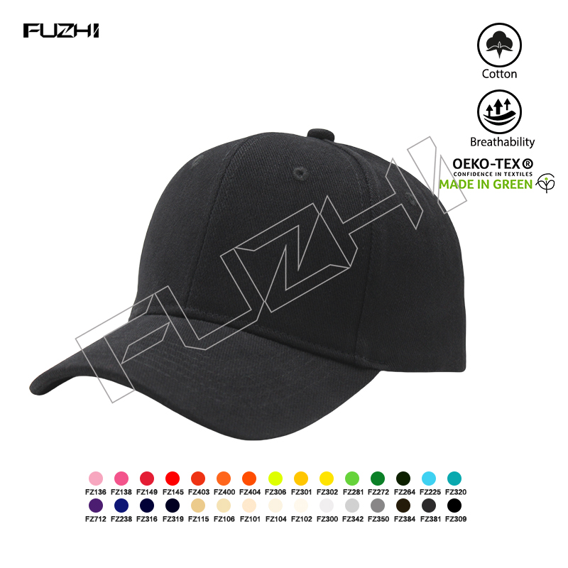 Casquette de baseball FZBC-6004 à 6 panneaux de couleur unie, en coton brossé épais, pour hommes et femmes, décontractée, simple, pour l'extérieur