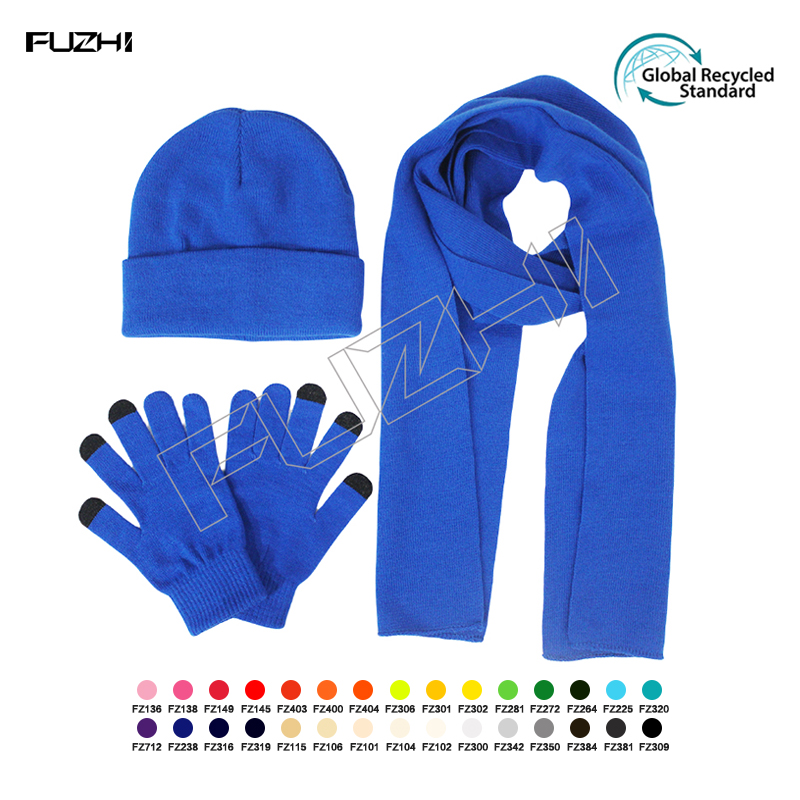 FZSC-3021 Ensemble de gants, écharpe, bonnet tricoté chaud d'hiver personnalisé pour hommes et femmes, résistant aux intempéries pour l'extérieur...
