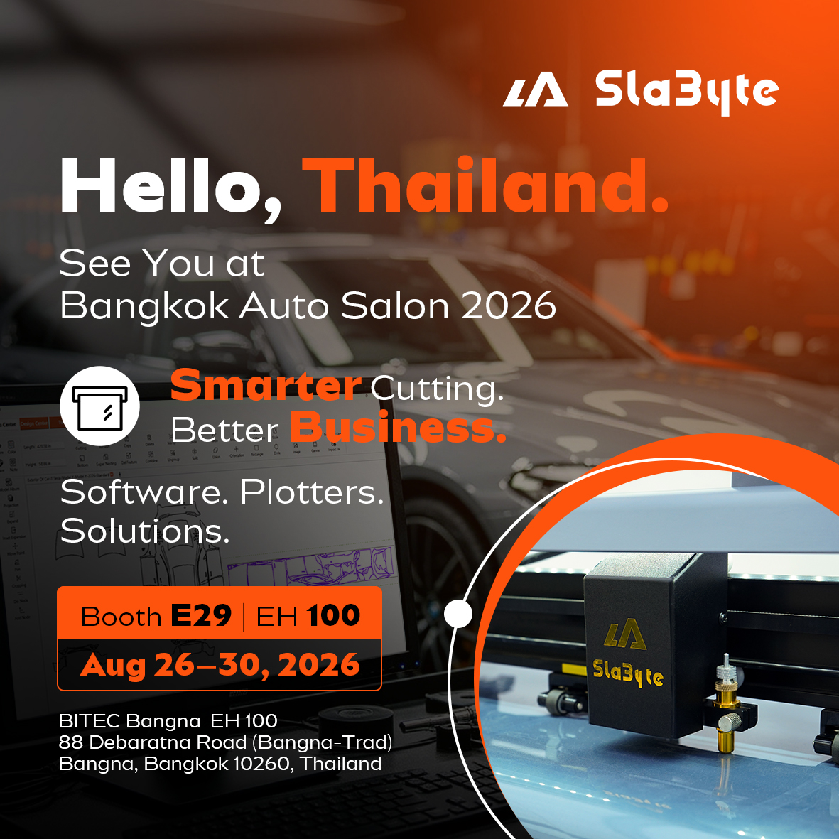 Η SlaByte στο Bangkok Auto Salon 2026, περίπτερο E29, με λογισμικό κοπής plotter και έξυπνες λύσεις φιλμ