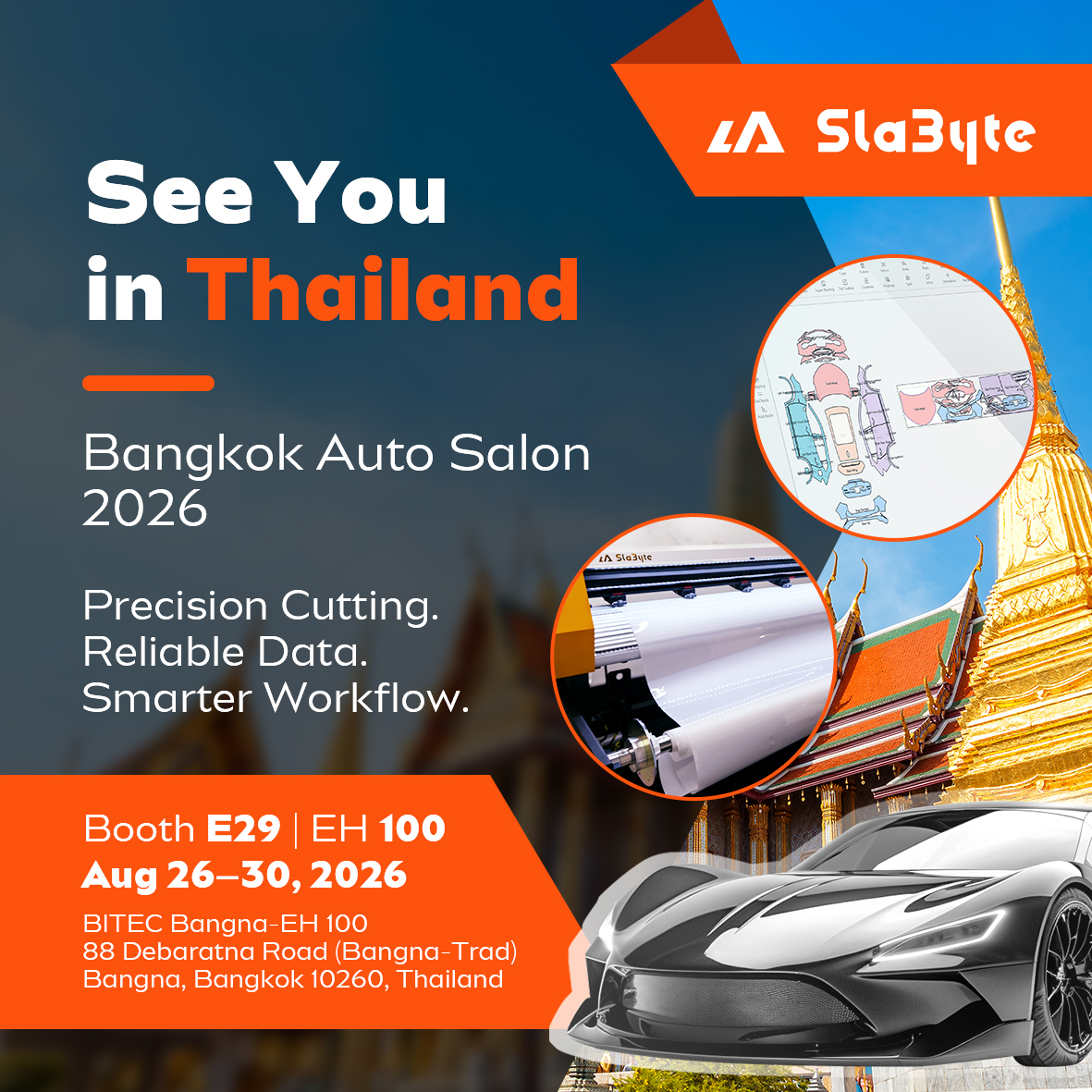 Η SlaByte συμμετέχει στο Bangkok Auto Salon 2026 στην Ταϊλάνδη με λογισμικό ακριβείας κοπής, αξιόπιστα δεδομένα οχημάτων και λύσεις plotter