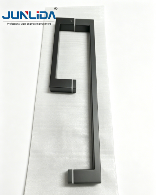 Poignée de porte carrée en acier inoxydable en forme de U pour verre, poignée de porte de salle de bain longue et moderne, équipée de joints en caoutchouc.