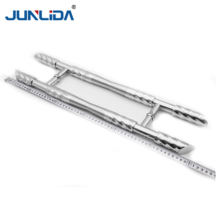 Poignée de porte double face en verre en acier inoxydable en forme de H avec motif torsadé