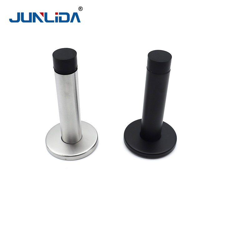 Butée de porte murale en acier inoxydable avec amortisseur en caoutchouc pour portes de salle de bain ou de bureau en bois ou en verre.