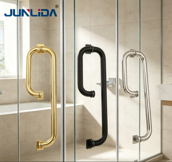 Poignée de porte de douche en verre en forme de U, en acier inoxydable, pour salle de bain d'hôtel ou de villa.