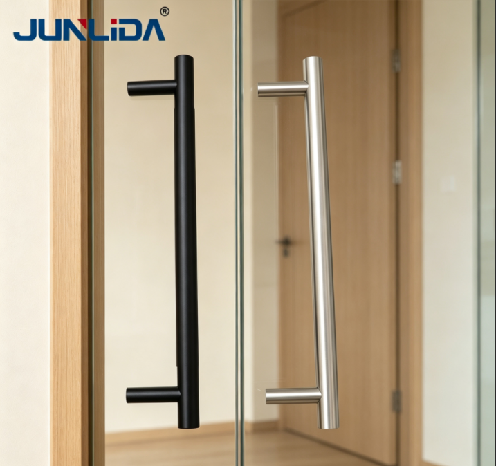 Stainless Steel Knurled T Bar Door Pull Handle Anti-slip Glass Sliding Door Handle for Entrance Hotel Commercial Door Hardware