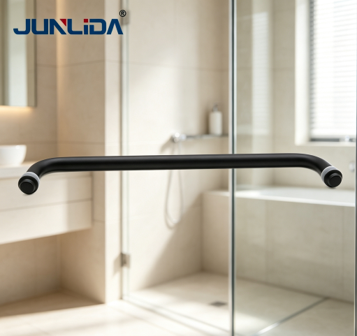 Poignée de porte de douche en verre en acier inoxydable noir mat, barre d'appui droite antirouille pour paroi de douche de salle de bain