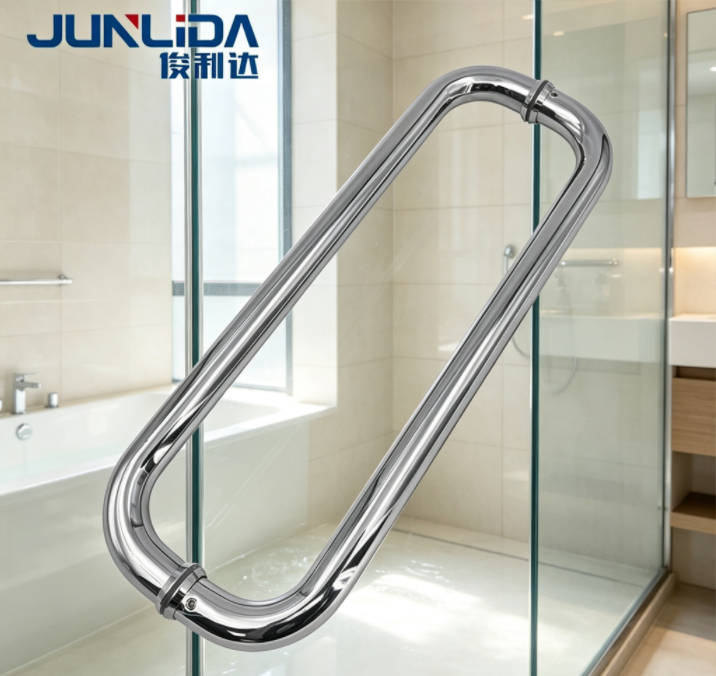 Poignée de porte de douche en verre en forme de U, poignée de traction tubulaire ronde en acier inoxydable, quincaillerie pour porte coulissante en verre sans cadre de salle de bain