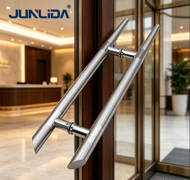 Stainless Steel H Shape Glass Door Pull Handle Slanted End Hotel Lobby Entrance Door Handle Modern Apartment Shower Glass Door