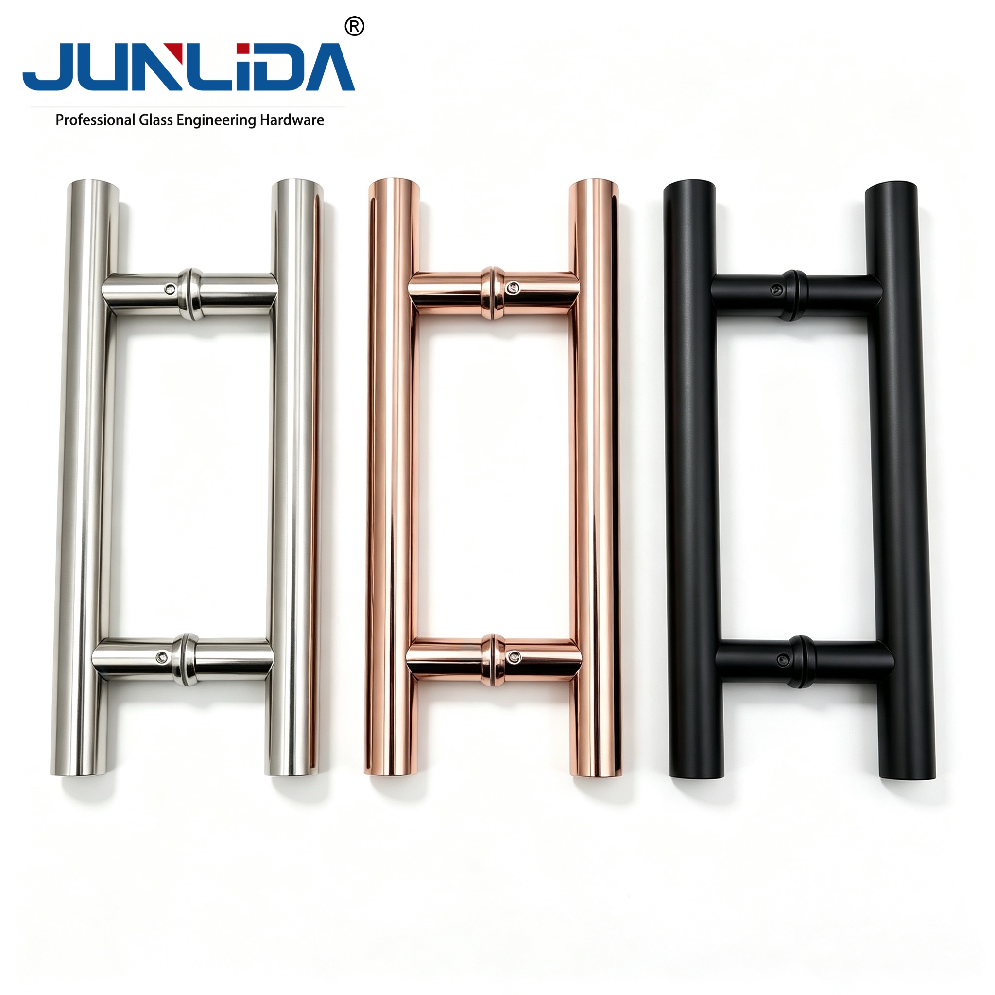 Manija de puerta de vidrio tipo H de acero inoxidable, de doble cara, para puerta corrediza de ducha de vidrio sin marco.