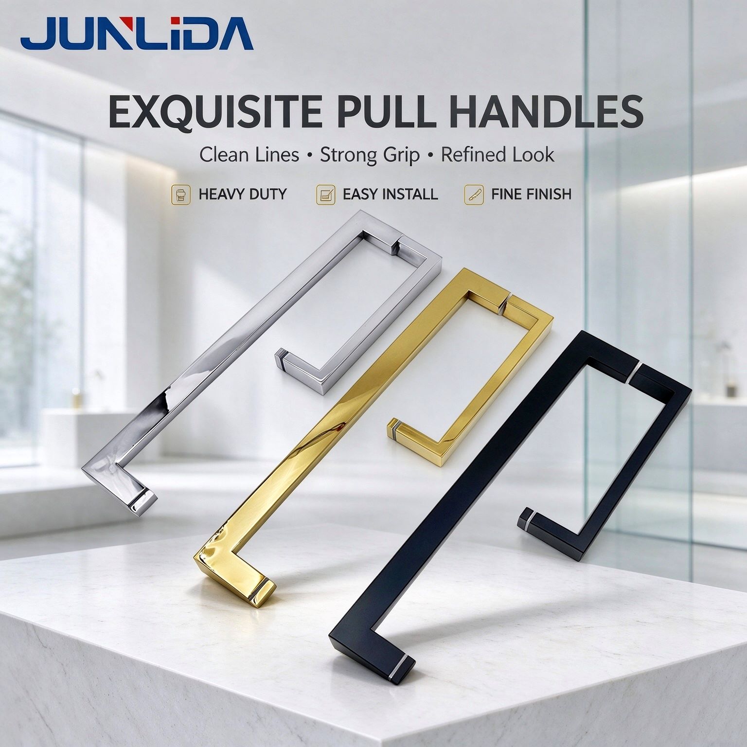 Stainless Steel Square Tube Shower Door Pull Handle L Shape Glass Door Handle Bathroom Glass Door Handle for Shower Room Hotel