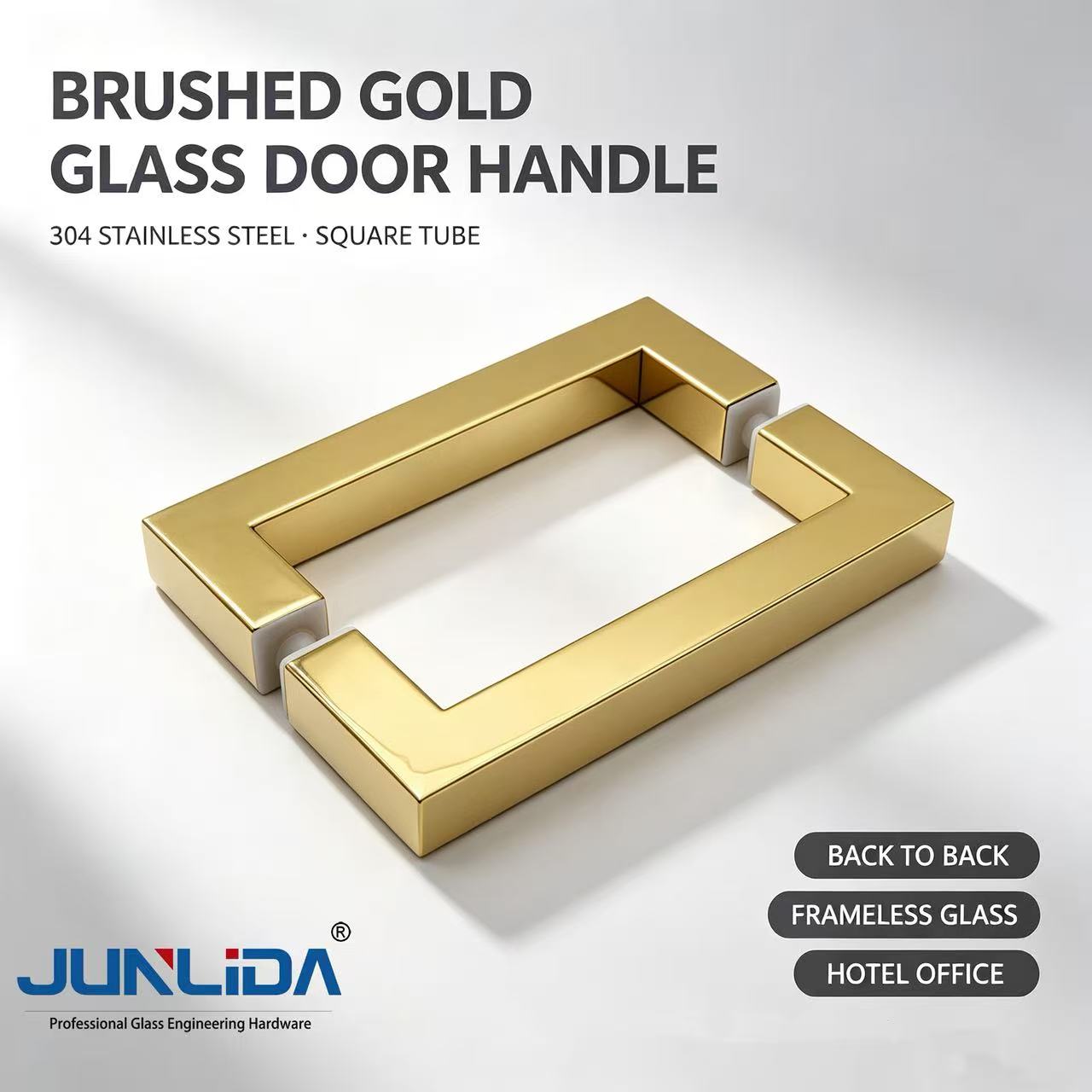 Square Frame Glass Door Pull Handle Stainless Steel Frameless Shower Glass Door Double Sided Handle for Bathroom Hotel Villa