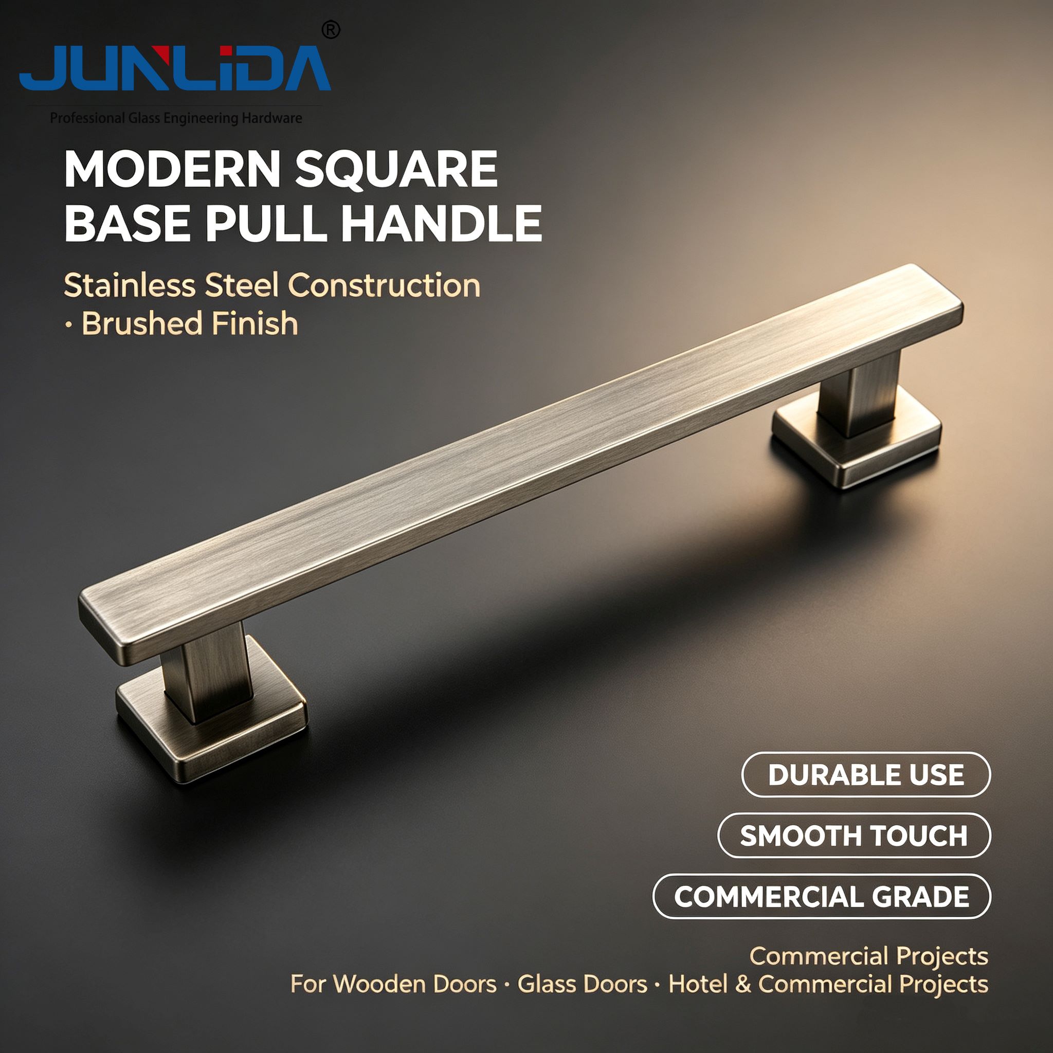 Square Base Single Side Stainless Steel Door Pull Handle Antique Bronze Finish for Wooden Door Hotel Building Hardware