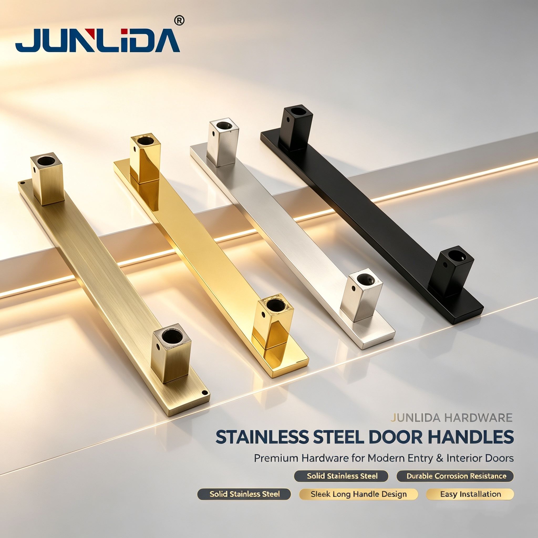 Single Sided Door Pull Handle Stainless Steel Square Long Sliding Door Handle for Glass Door Hotel Villa Hardware OEM