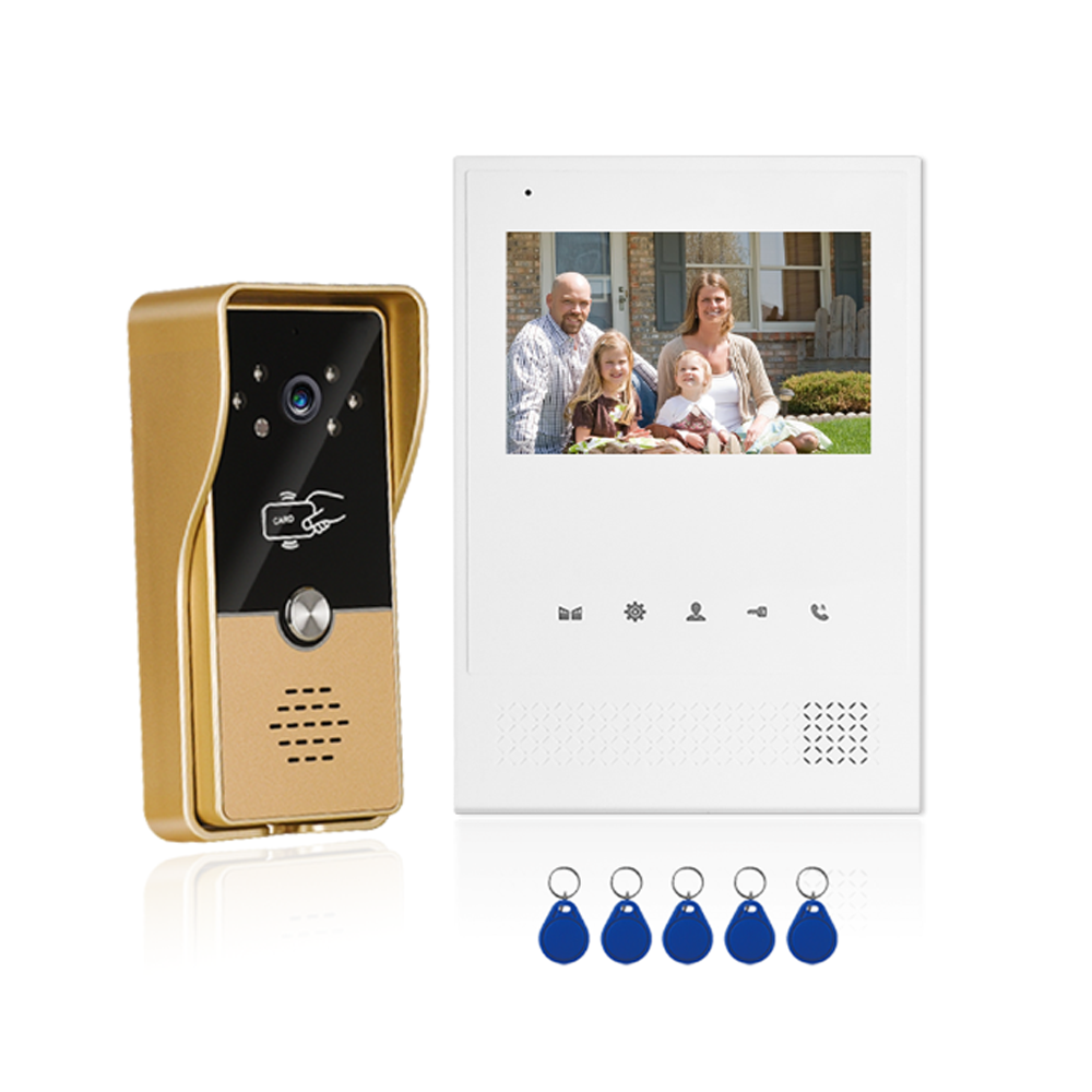 4 Wired RFIC 2 Unlock Doorbell Camera-4.3 Inch Screen