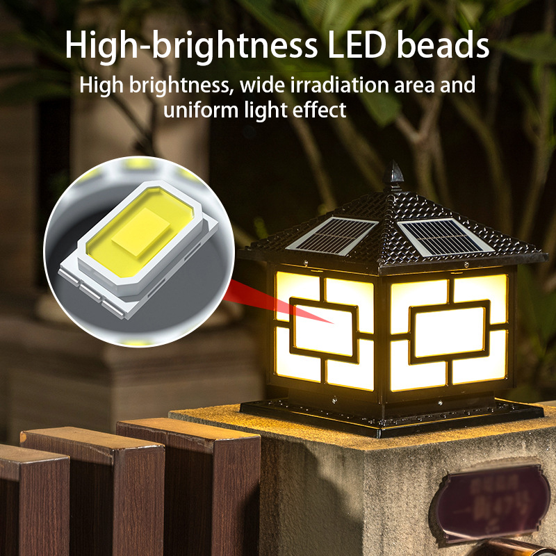 New Chinese style LED pointed tile cover with Chinese characters for outdoor waterproof solar column headlights