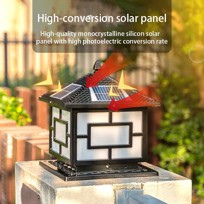 New Chinese style LED pointed tile cover with Chinese characters for outdoor waterproof solar column headlights (1)g20