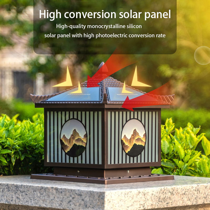 New Chinese style Rizhao Jinshan Outdoor Waterproof Solar Column Headlight (2)7o6